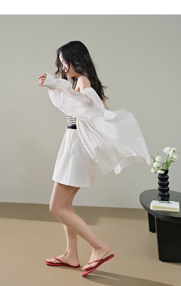 レディースシャツ 優美なレース装飾開襟シャツ