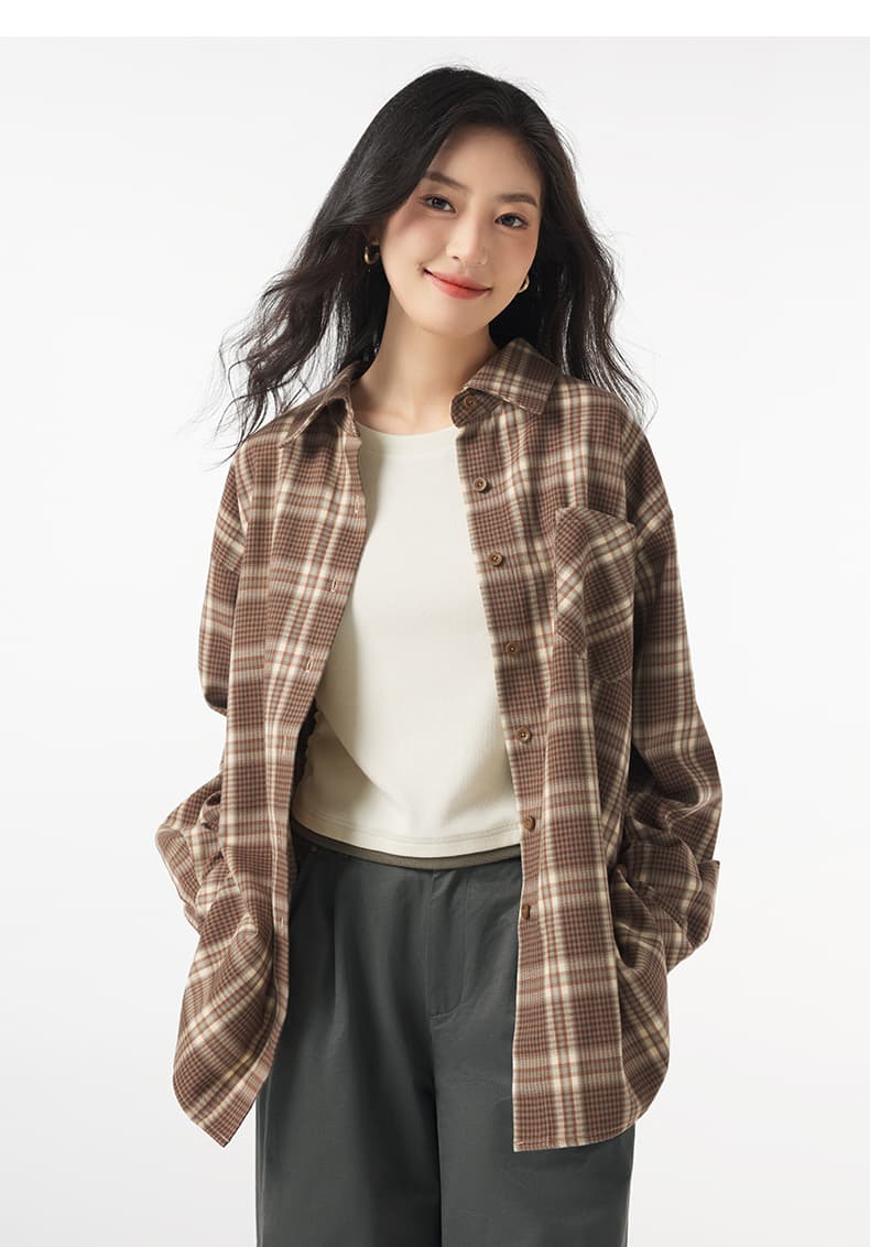 レディースシャツ ゆったりチェック柄シャツ